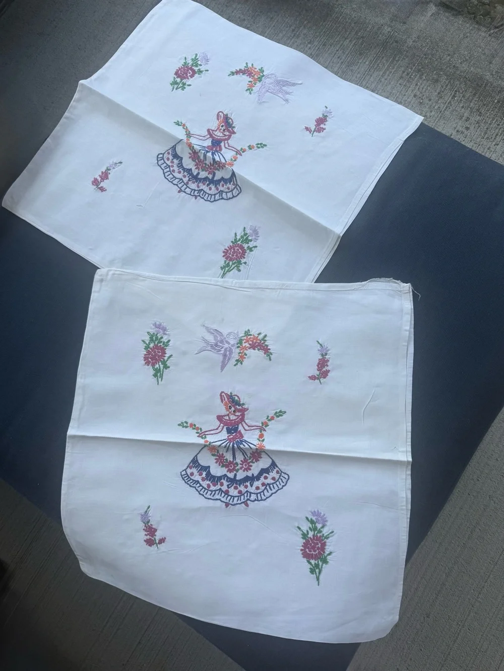 Hand Embroidered VTG Pillow Covers